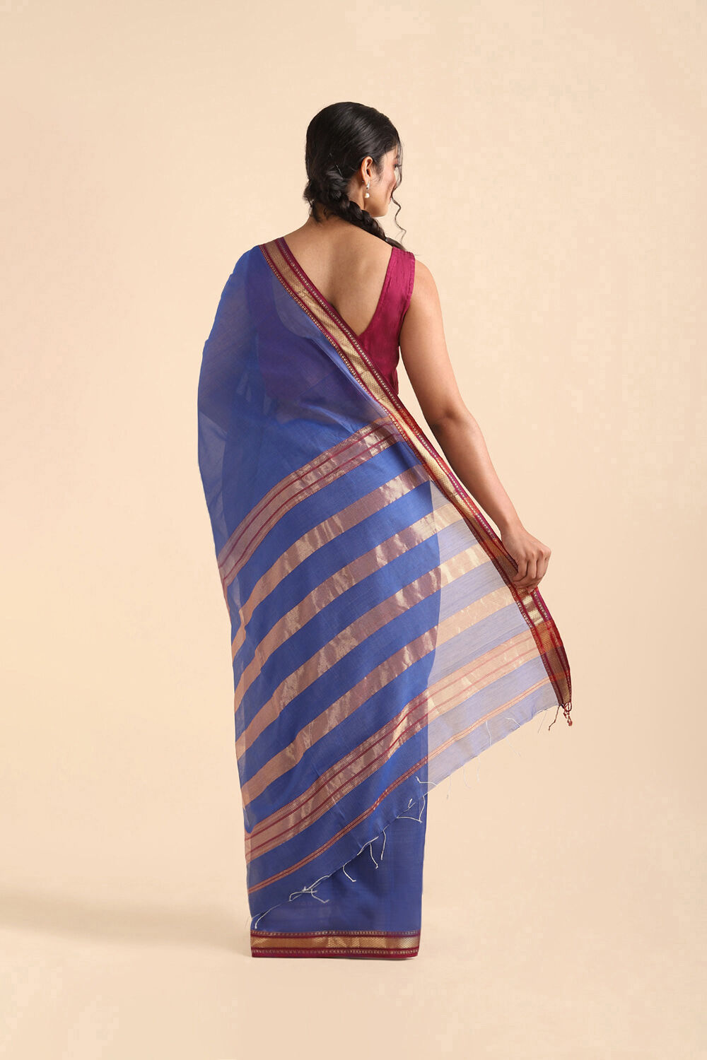 Dark Blue Pure Silk Cotton Maheswari Saree image number null