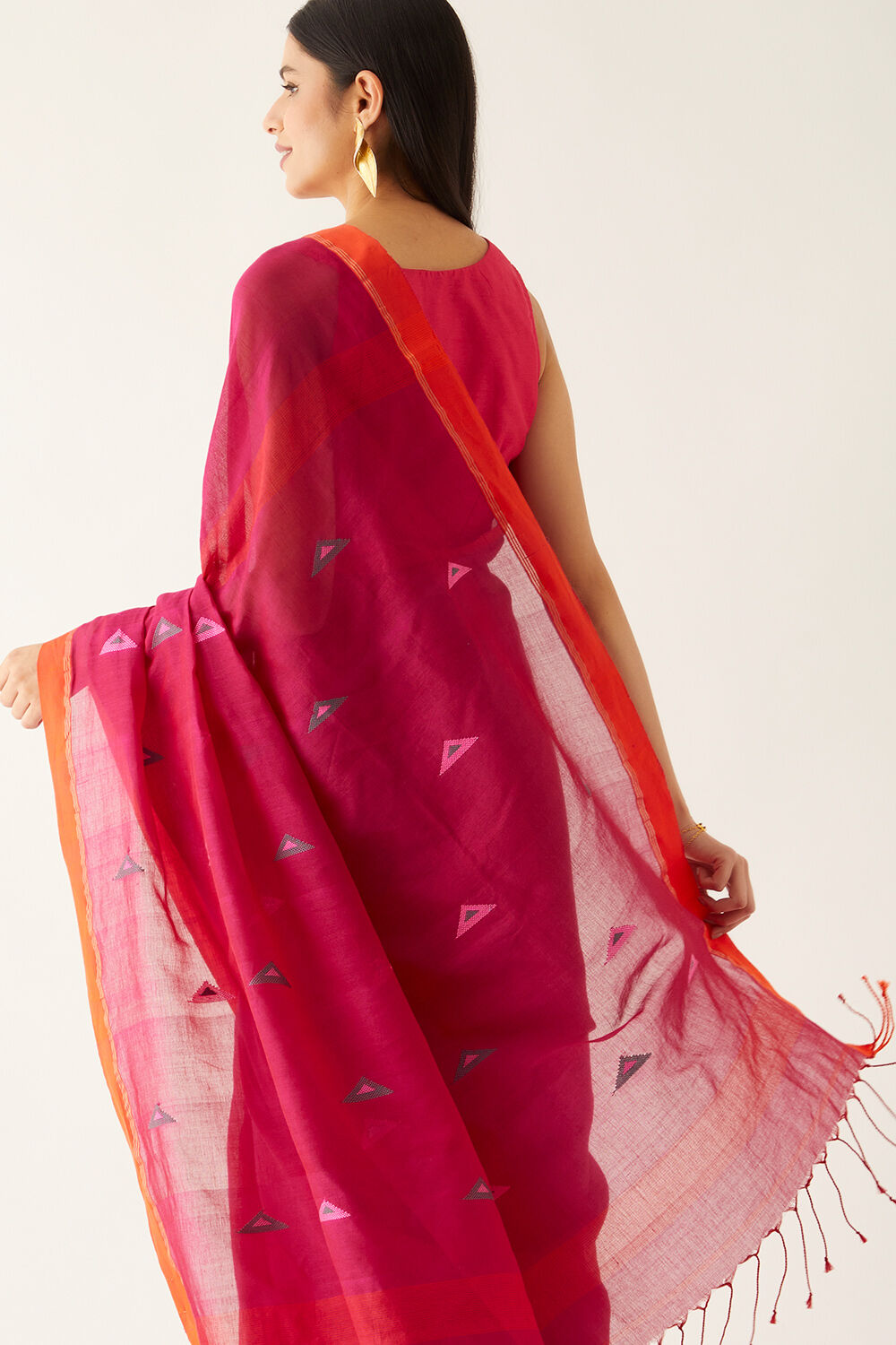 Dark Pink Pure Cotton Bengal Saree image number null