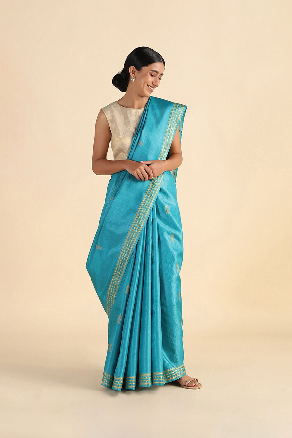 Light Blue Handwoven Pure Tussar Silk Saree image number null