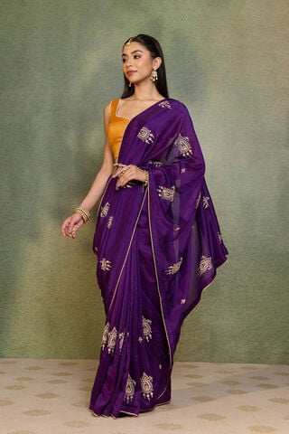 Dark Violet Embroidered Pure Viscose Saree thumbnail image number null