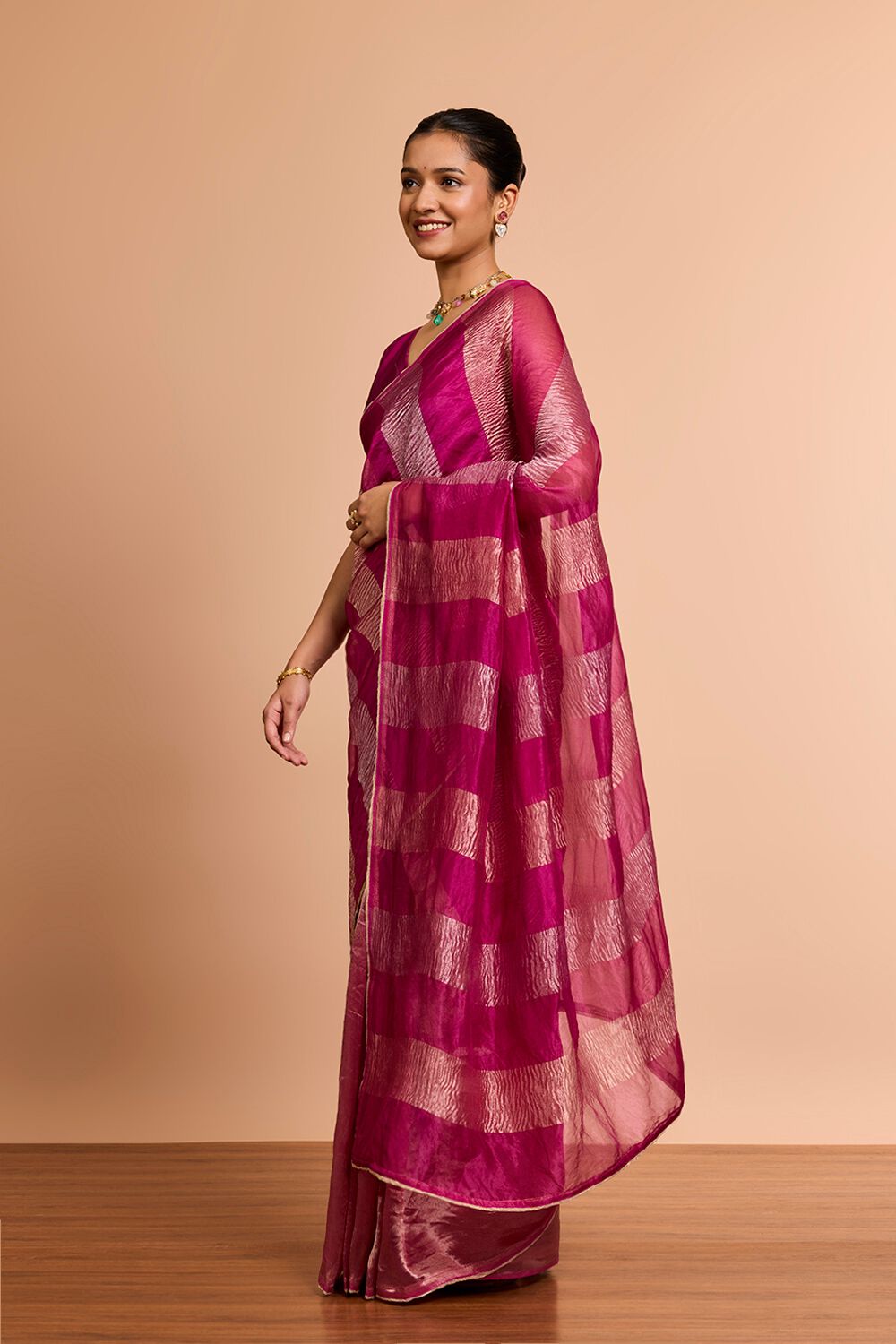 Pink Woven Pure Silk Organza Saree image number null