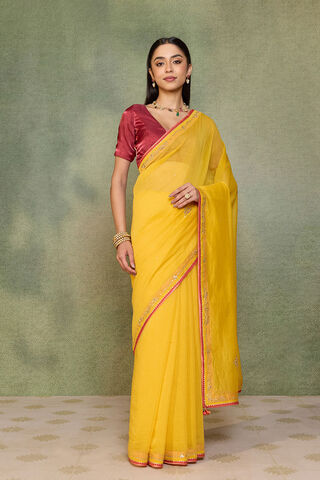 Yellow   Pure Silk Cotton Embroidered Saree thumbnail image number null