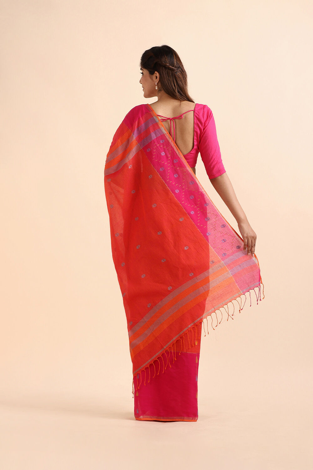 Pink Pure Cotton Jamdani Saree image number null