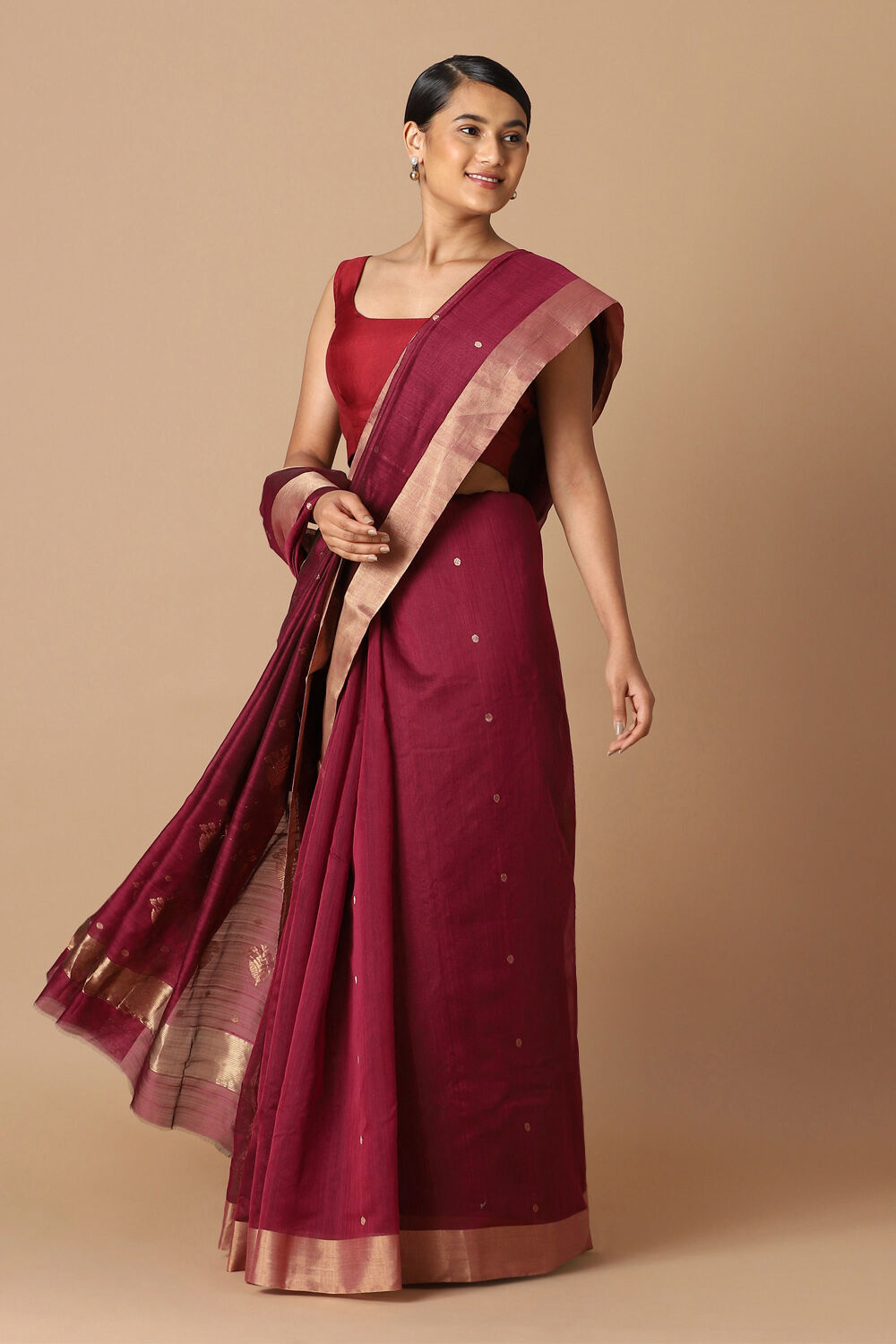 Red Pure Silk Cotton Chanderi Saree image number null