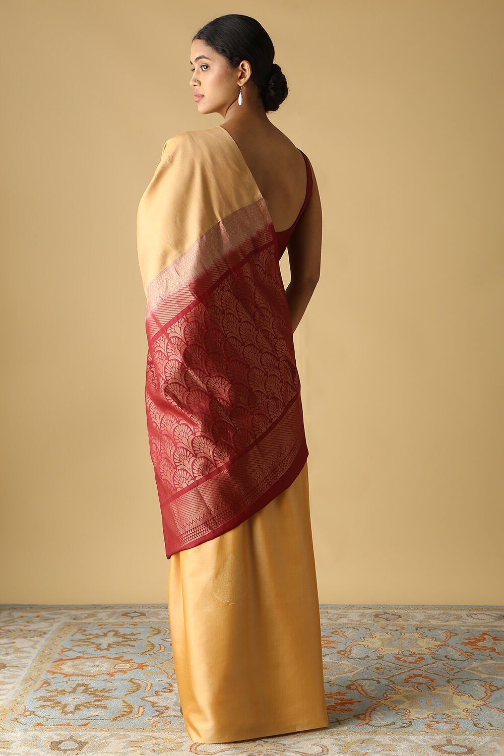 Gold Pure Silk Tencel South Saree image number null