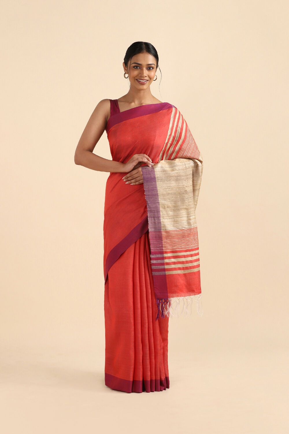 Red Pure Silk Viscose Bhagalpuri Saree image number null
