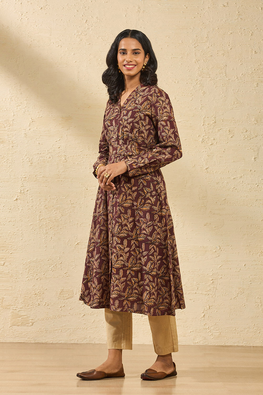 Dark Red Printed Kalamkari Pure Cotton Kurta image number null