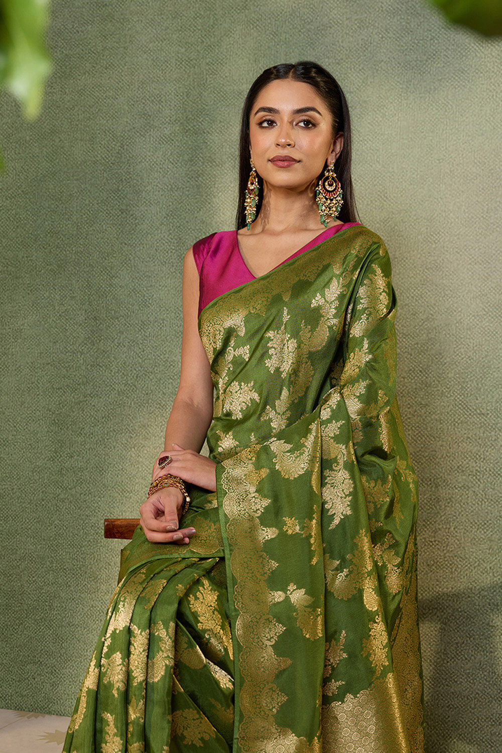 Green Woven Pure Viscose Saree image number null