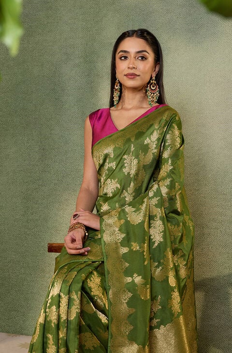 Green Woven Pure Viscose Saree