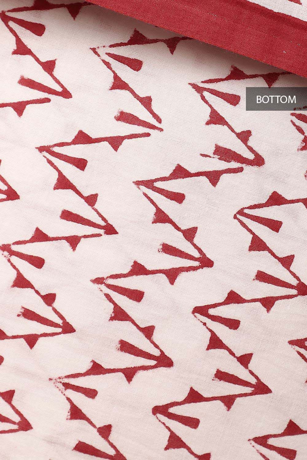 Red Cotton Sanganeri Printed Unstitched Suit Set image number null