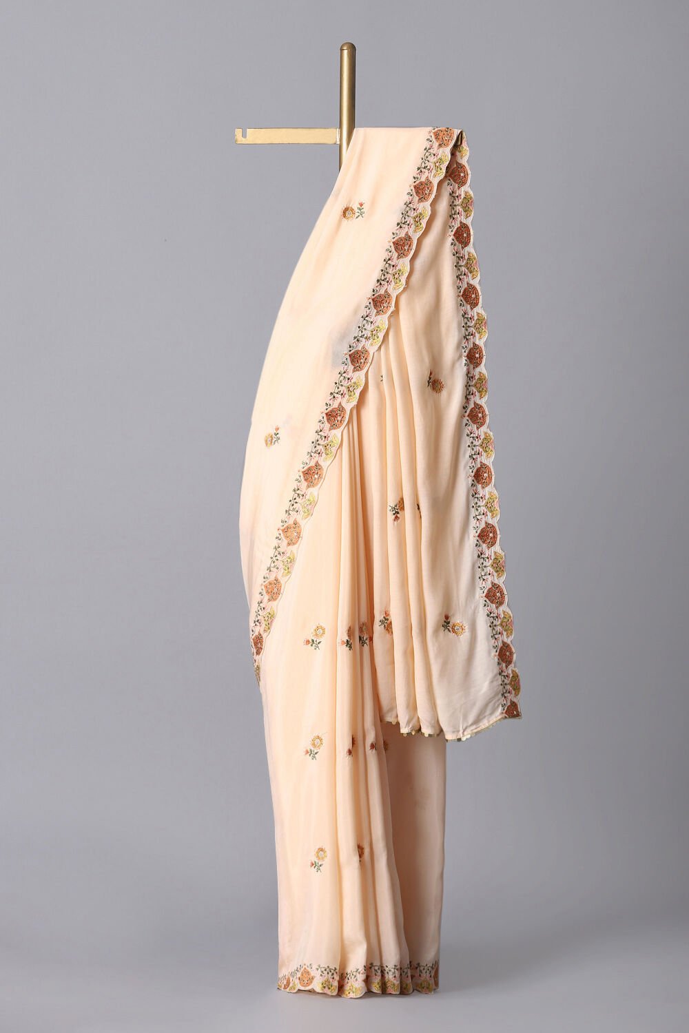 Light Orange Viscose Embroidered Saree image number null