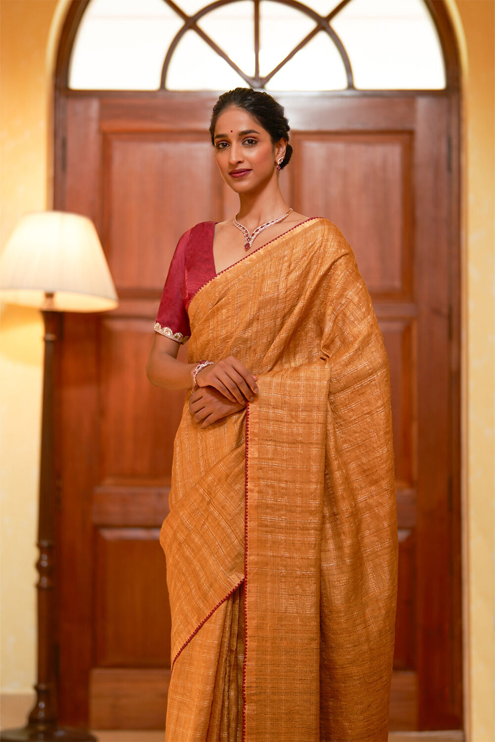 Mustard Pure Tussar Silk Embroidered Saree image number null