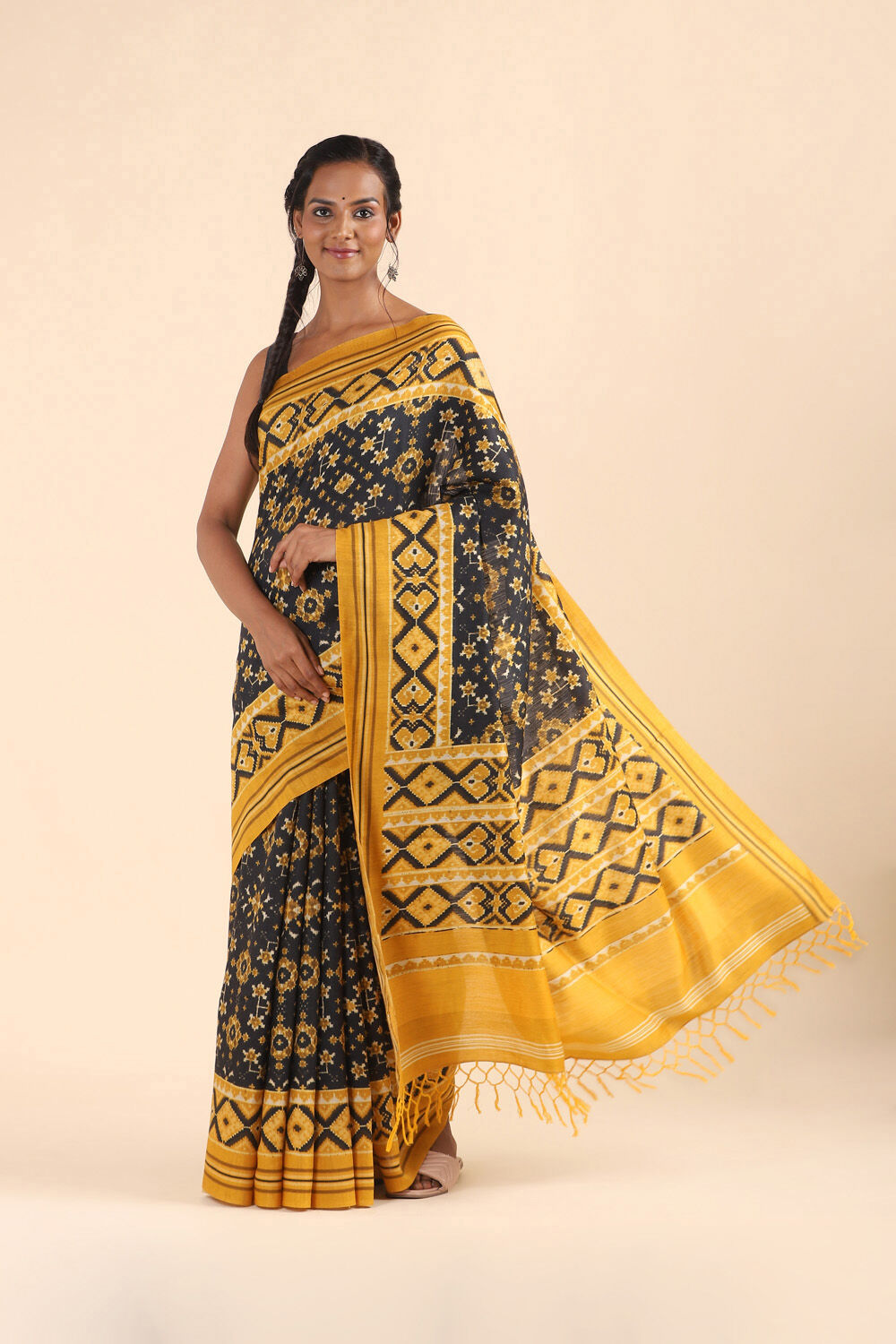 Black Pure Tussar Silk Digital Printed Saree image number null