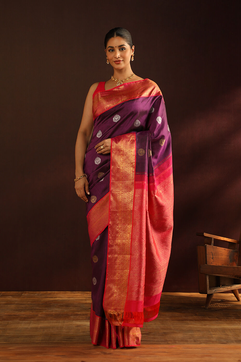 Purple Woven Pure Silk Kanjivaram Saree image number null