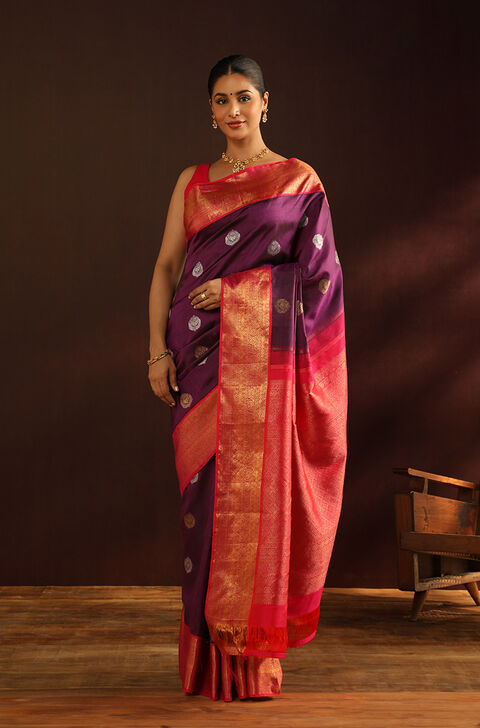 Purple Woven Pure Silk Kanjivaram Saree