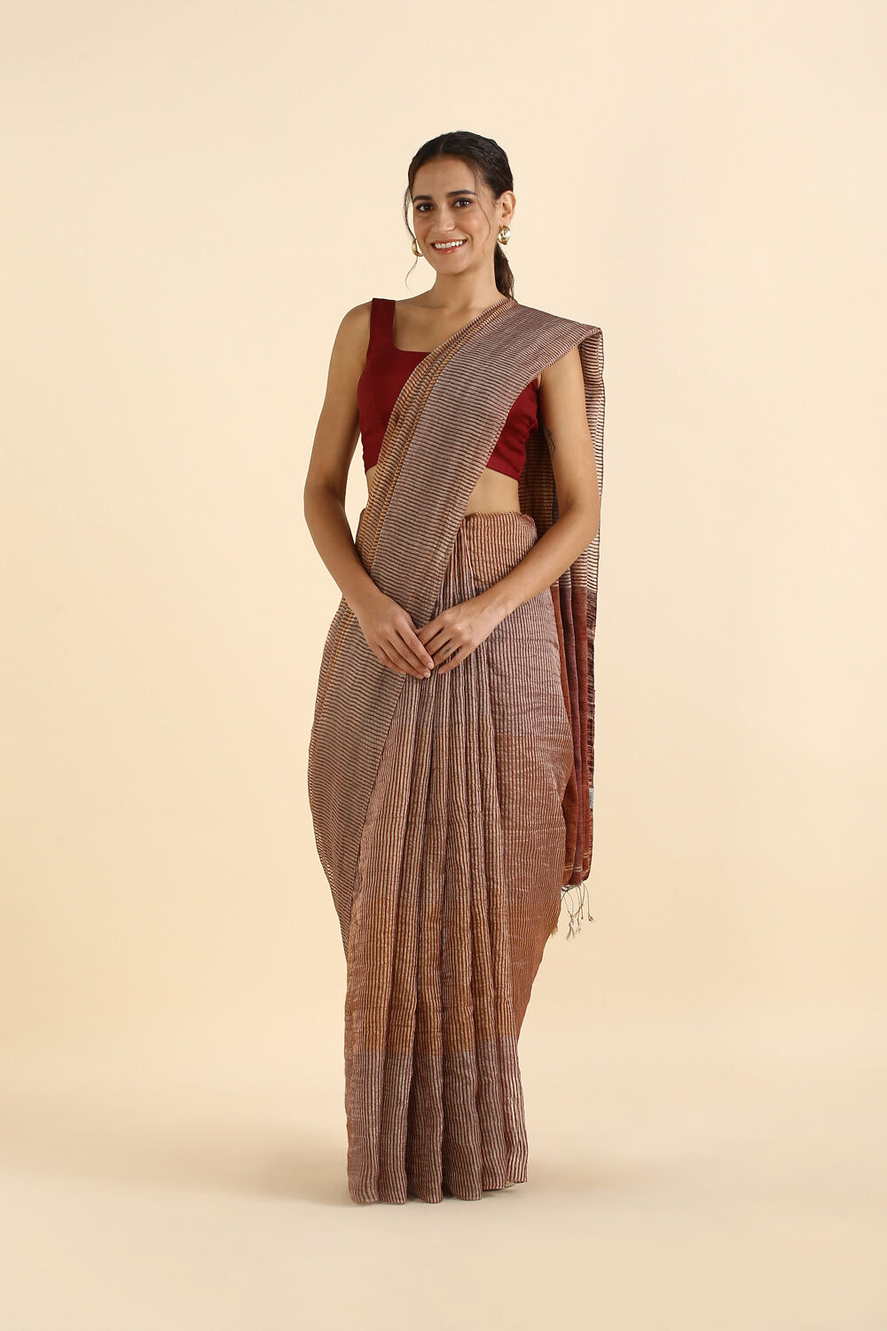 Light Red Pure Tissue Vanya Bengal Saree image number null