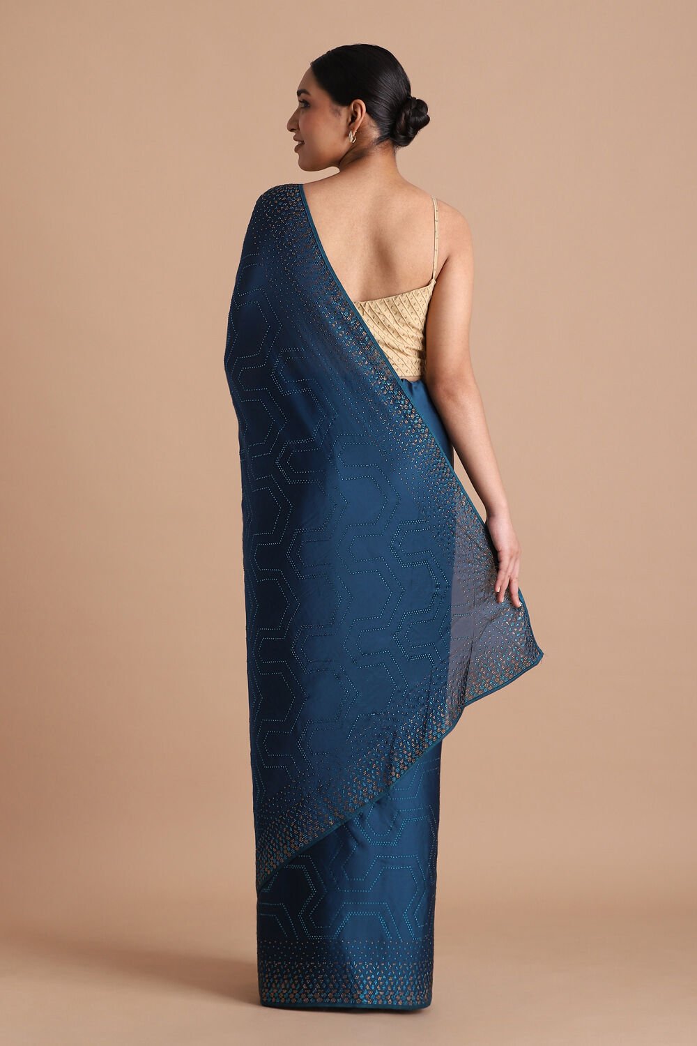 Dark Pure Blue Embroidered Saree image number null