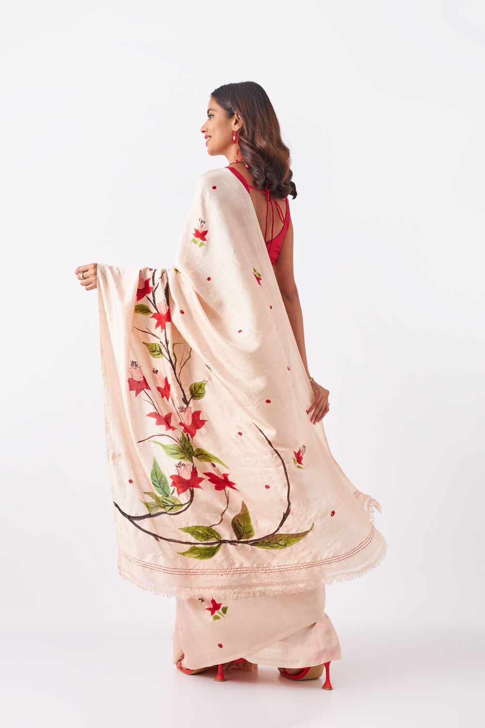 Beige Pure Silk Hand Painted Saree image number null