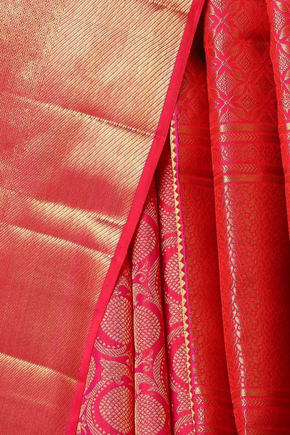 Flamingo Pink Pure Silk Kanjivaram Saree image number null