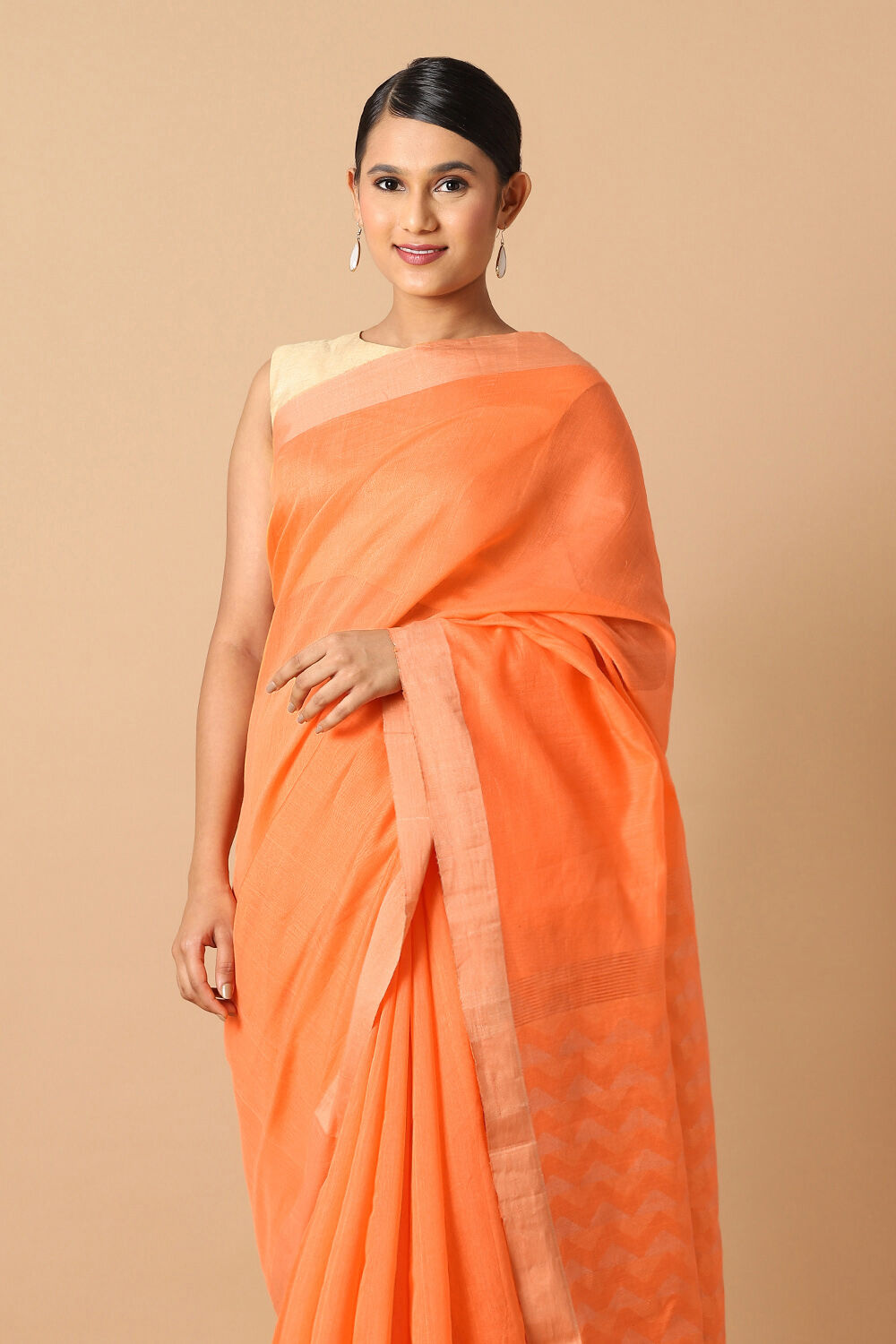 Light Orange Pure Silk Cotton Jamdani Saree image number null