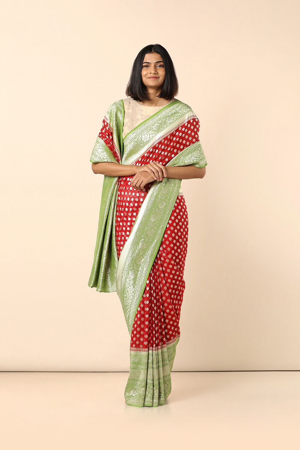Red Pure Georgette Banarasi Saree image number null