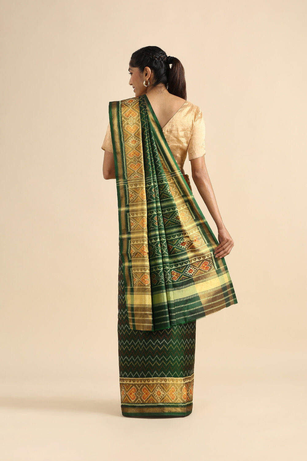 Dark Green Pure Silk Rajkot Patola Ikat Saree image number null