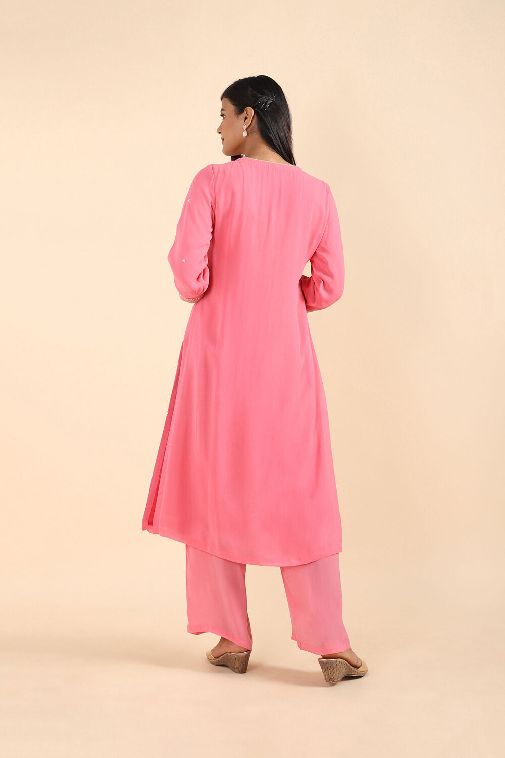 Pink Viscose Zardozi Embroidered Kurta Set image number null