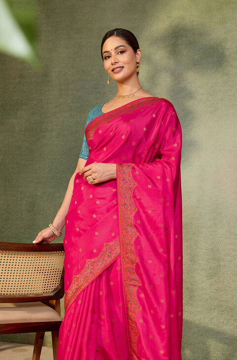 Pink Woven Pure Viscose Saree