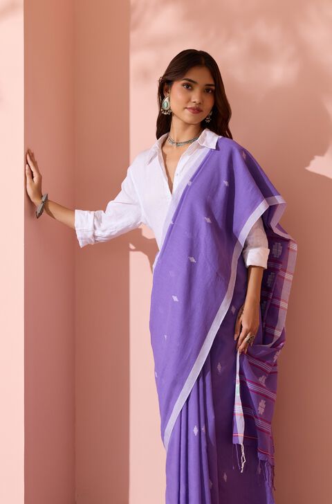 Purple Woven Pure Cotton Bengal Saree