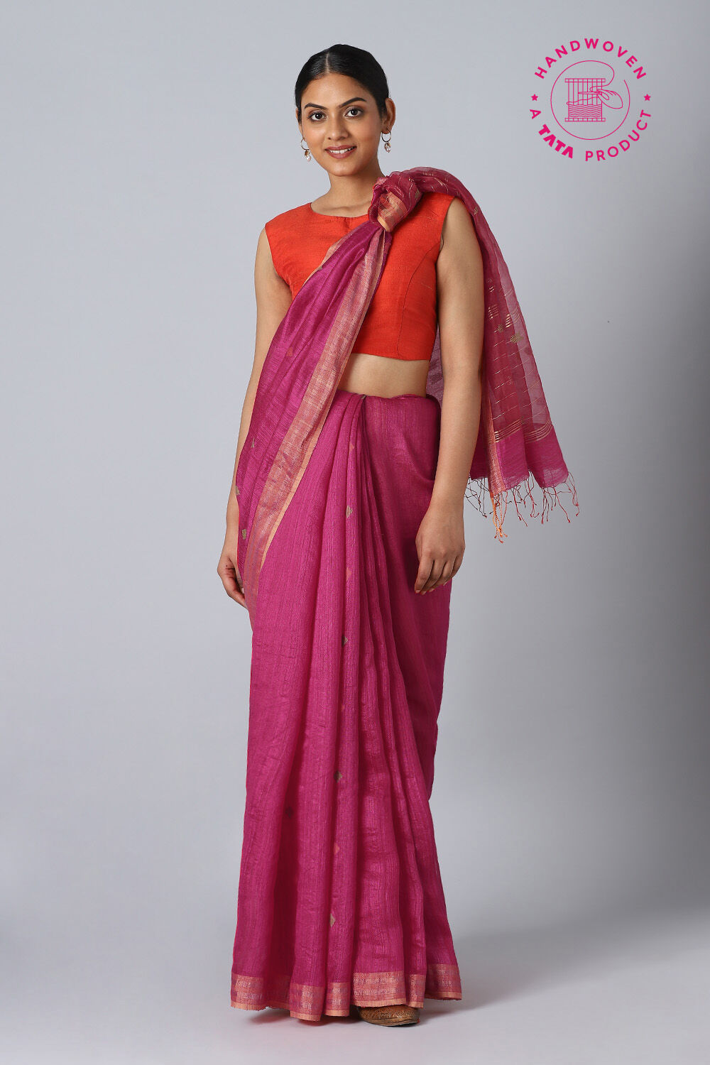 Pink Pure Silk Vanya Bengal Jamdani Saree image number null
