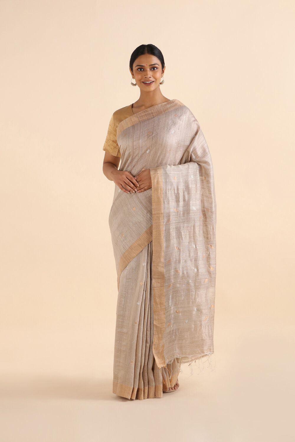 Beige Pure Silk Vanya Jamdani Saree image number null
