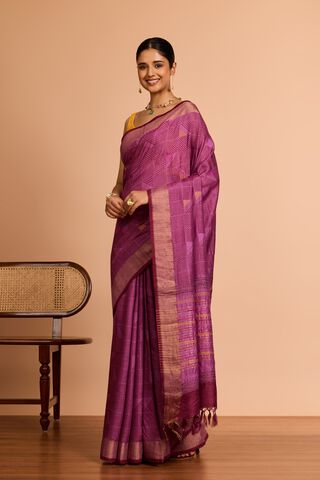 Purple Bengal Pure Tussar Silk Embroidered Saree thumbnail image number null