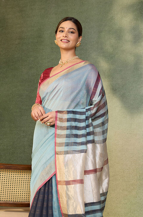 Light Blue Bhagalpur Woven Silk Viscose Saree