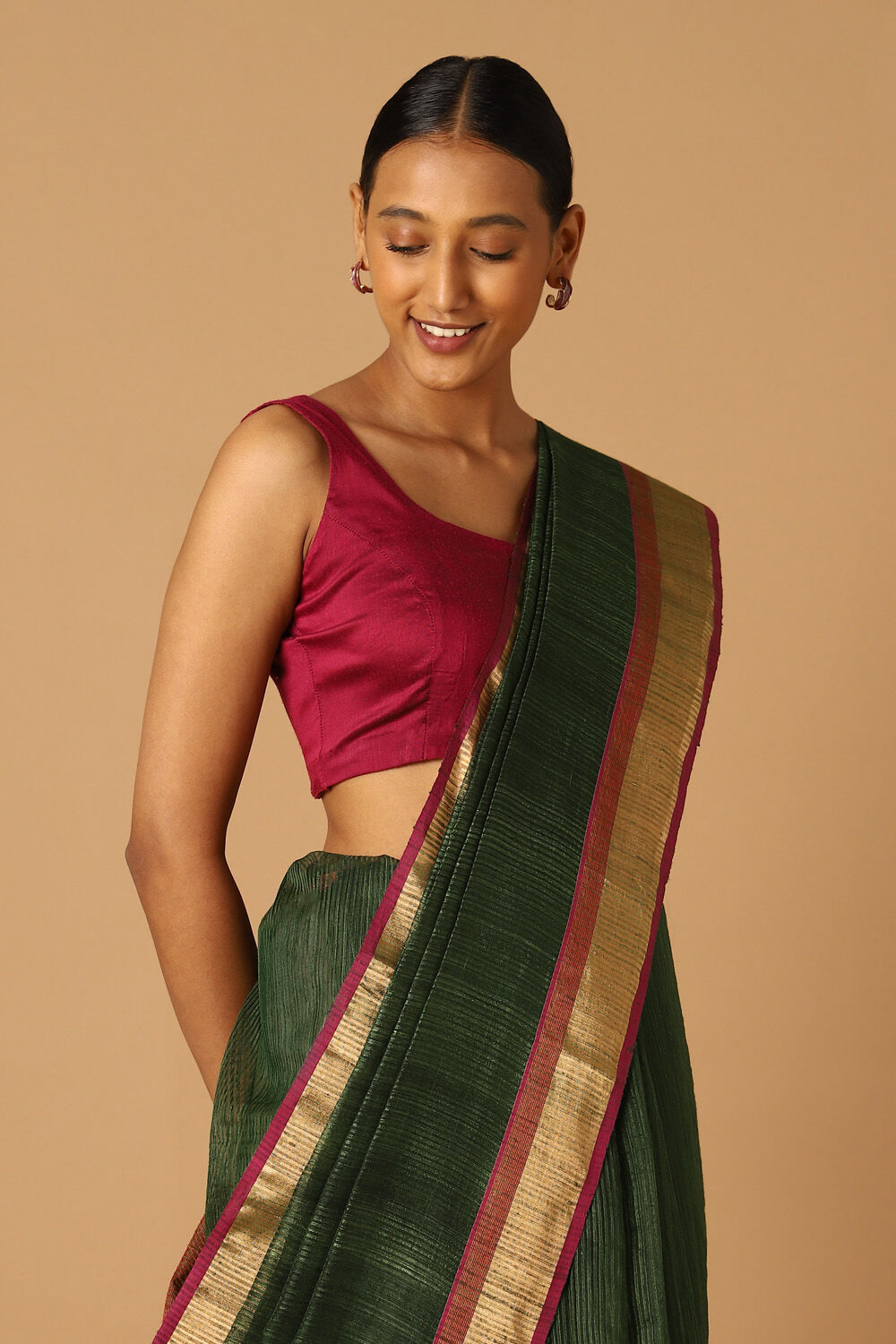 Dark Green Pure Silk Vanya Bengal Saree image number null