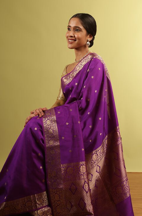 Dark Violet Silk Viscose Woven Saree