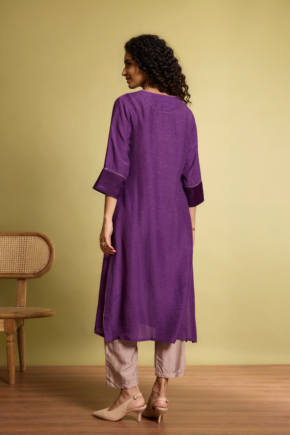 Purple Viscose Embroidered Kurta image number null