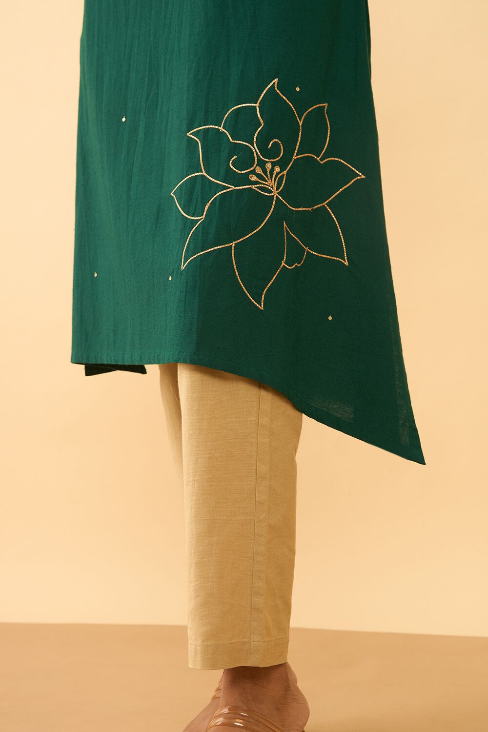 Dark Green Viscose Cotton Embroidered Kurta image number null
