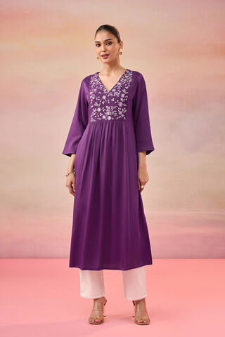 Purple Pure Viscose Embroidered Kurta thumbnail image number null