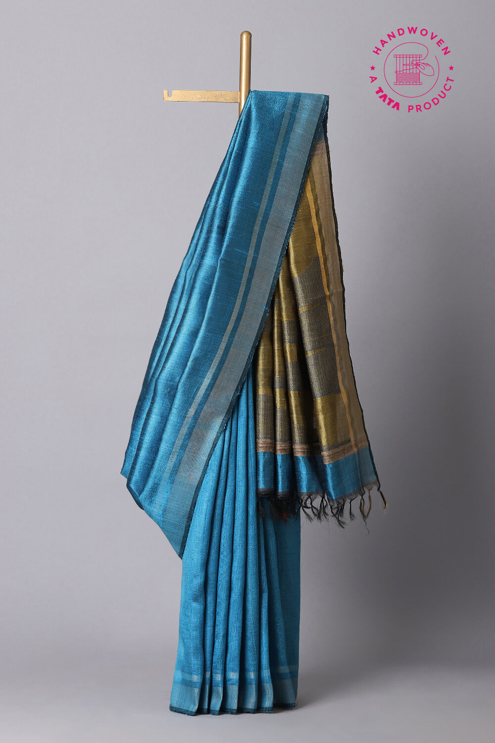 Dark Blue Pure Tussar Silk Bhagalpuri Saree image number null