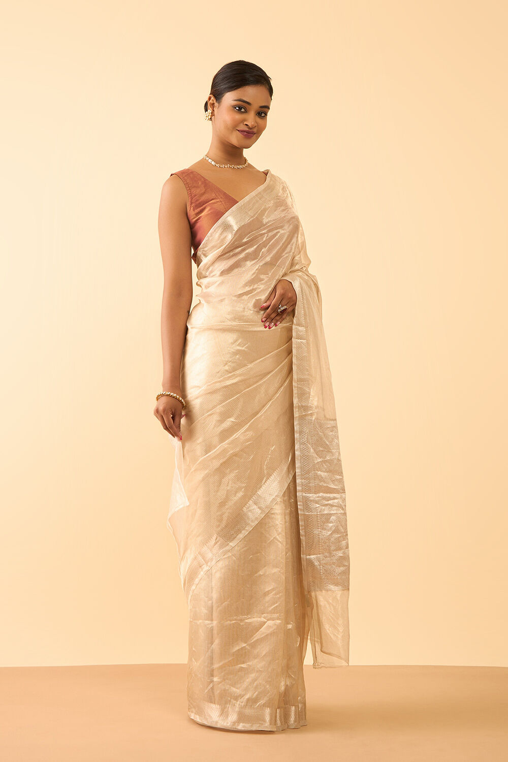 Off White Pure Tissue Organza Woven Banaras Saree image number null