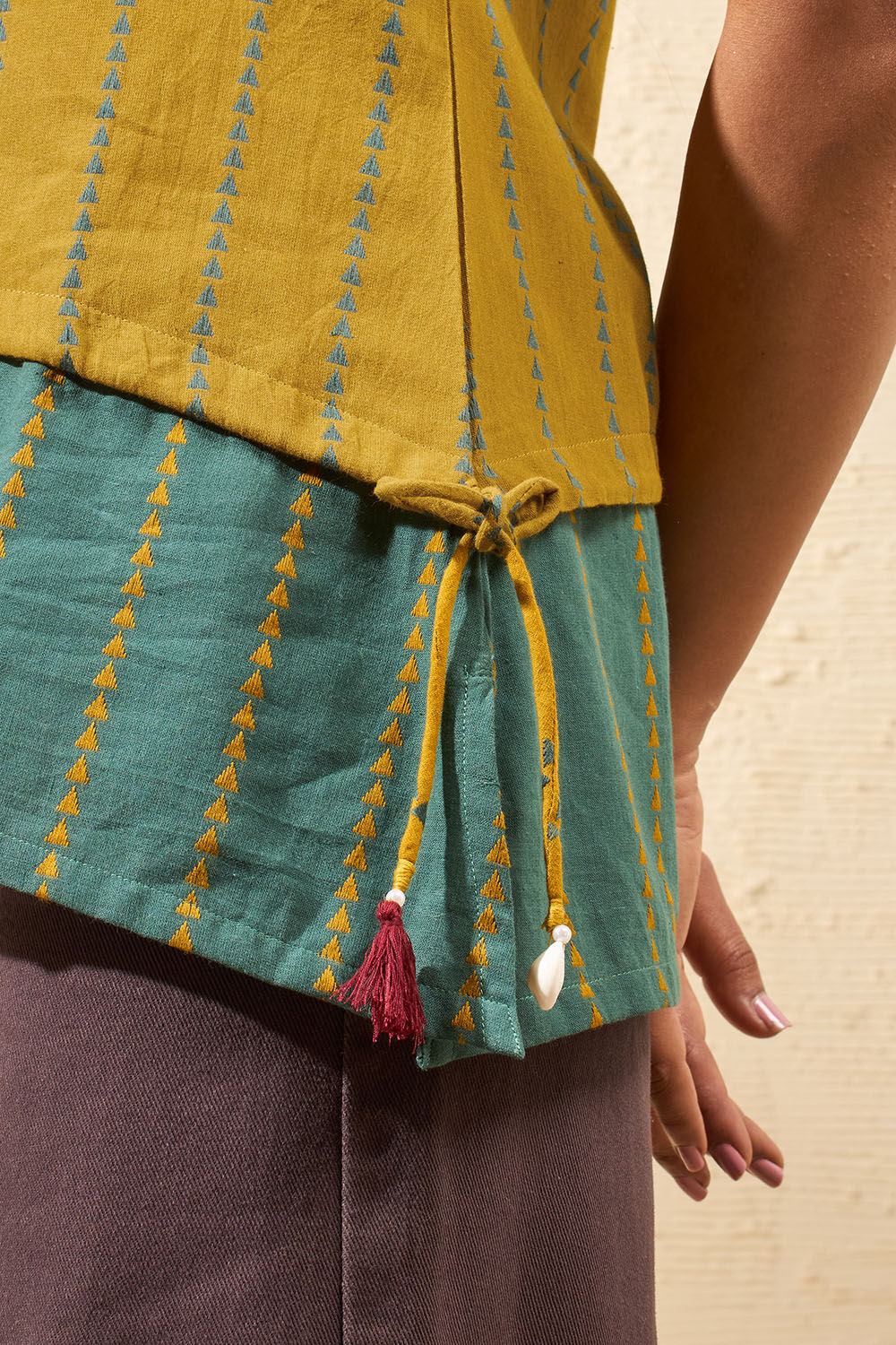 Dark Yellow Woven Pure Cotton Short Top image number null