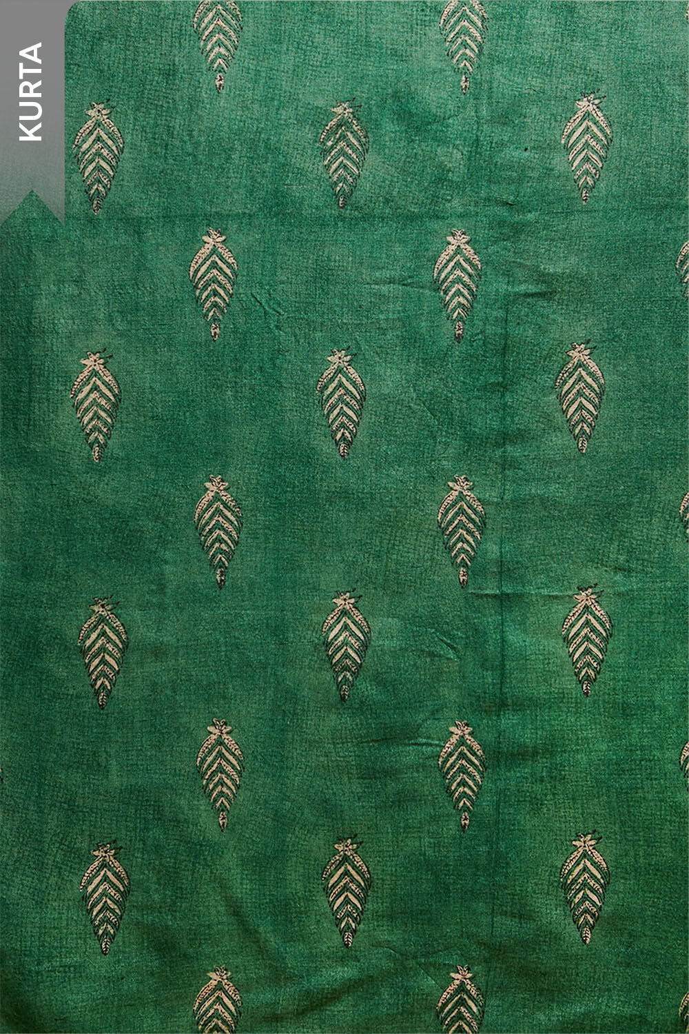 Dark Green Block Printed Pure Tussar Silk Unstitched Suit Set image number null