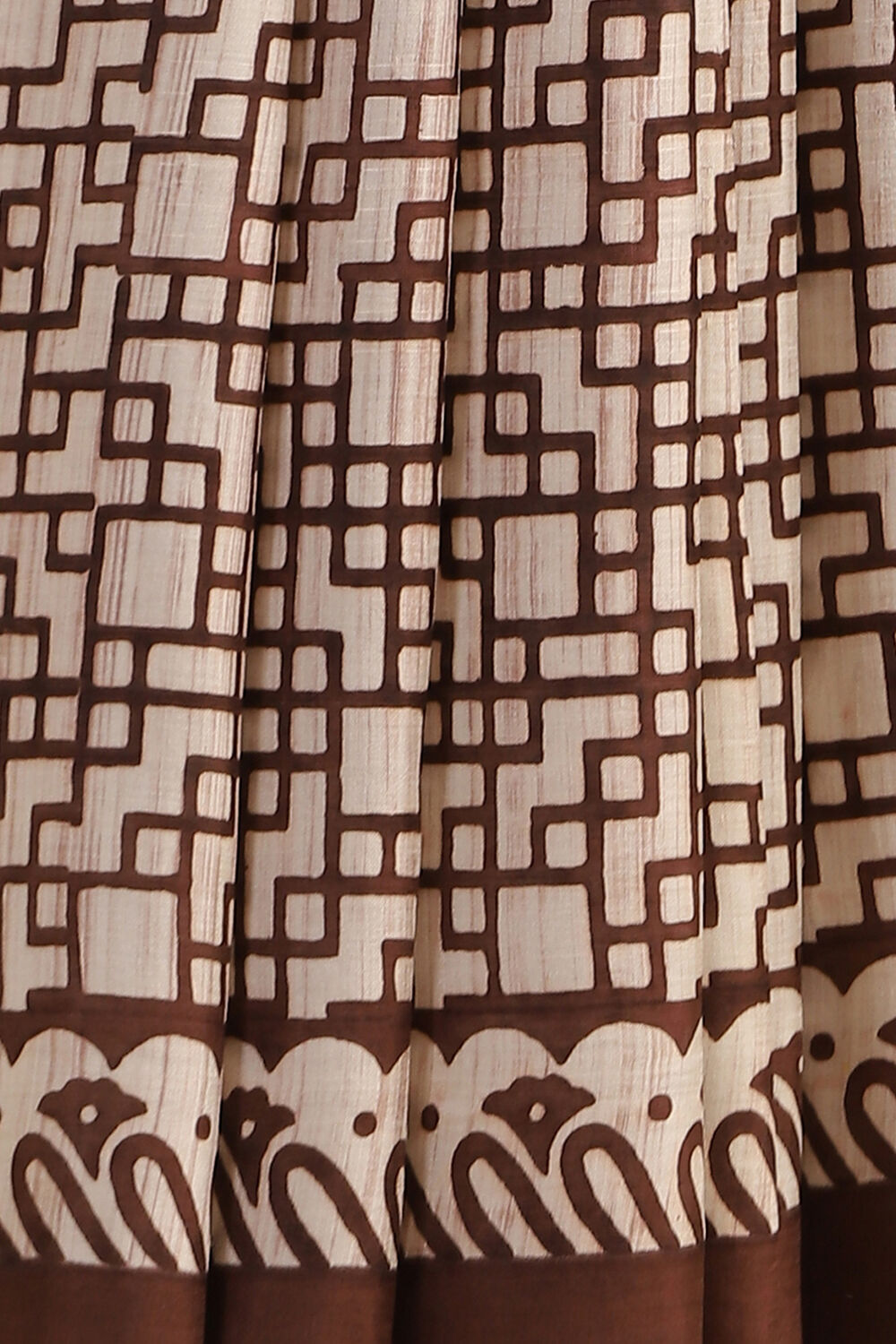 Off White Hand Blockprinted Pure Silk Saree image number null