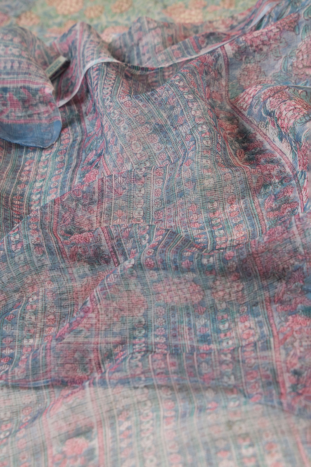 Light Blue Bagru Pure Cotton Kota Block Printed Saree image number null