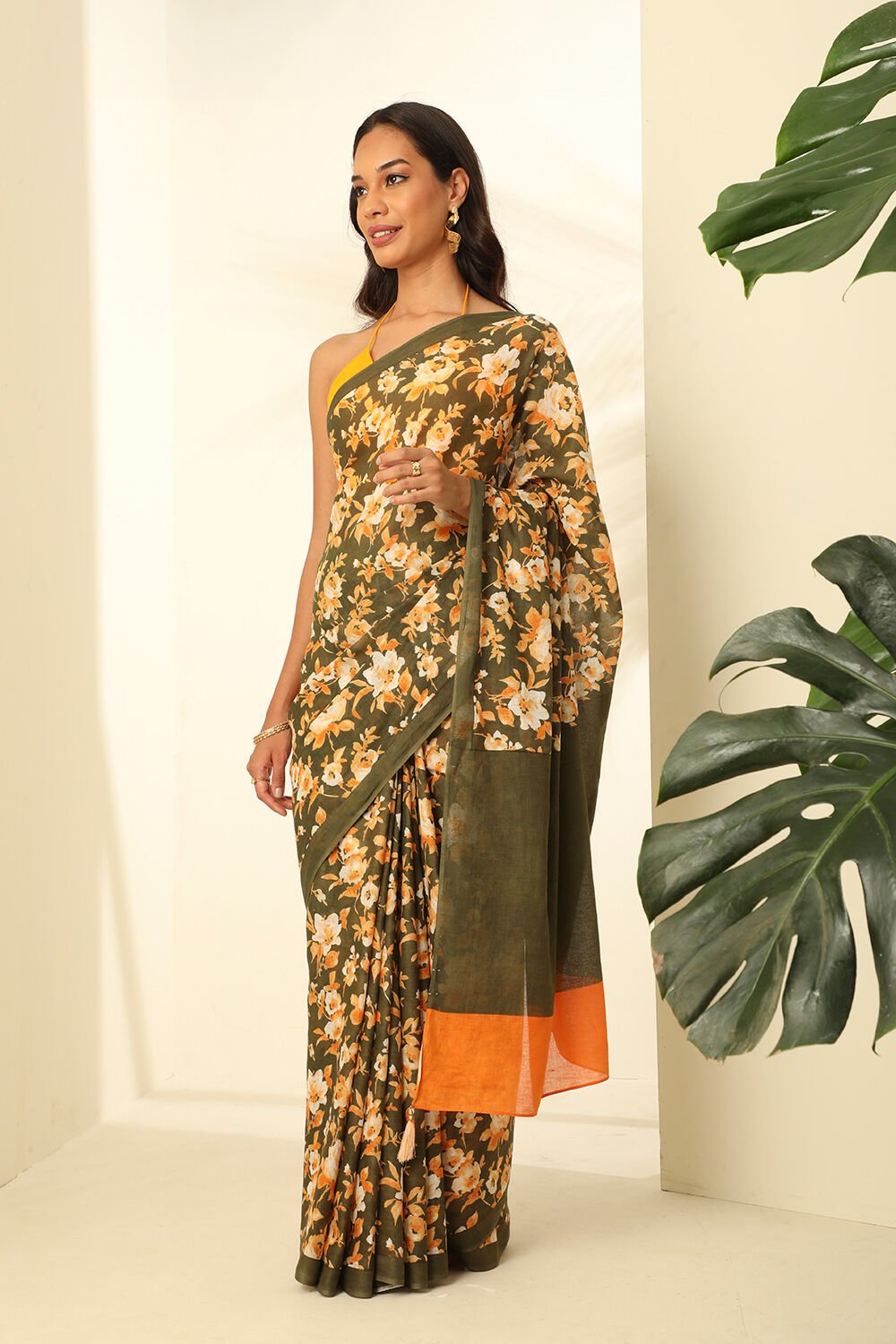 Green Pure Cotton Mulmul Printed Saree image number null