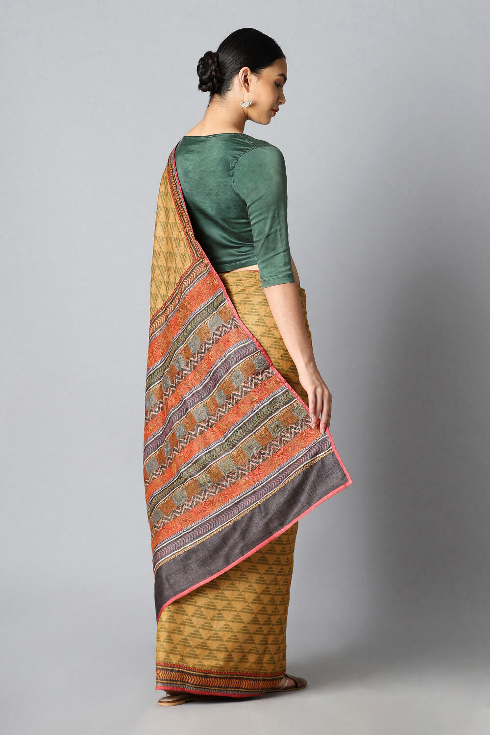 Dark Pure Yellow Tussar Printed Saree image number null