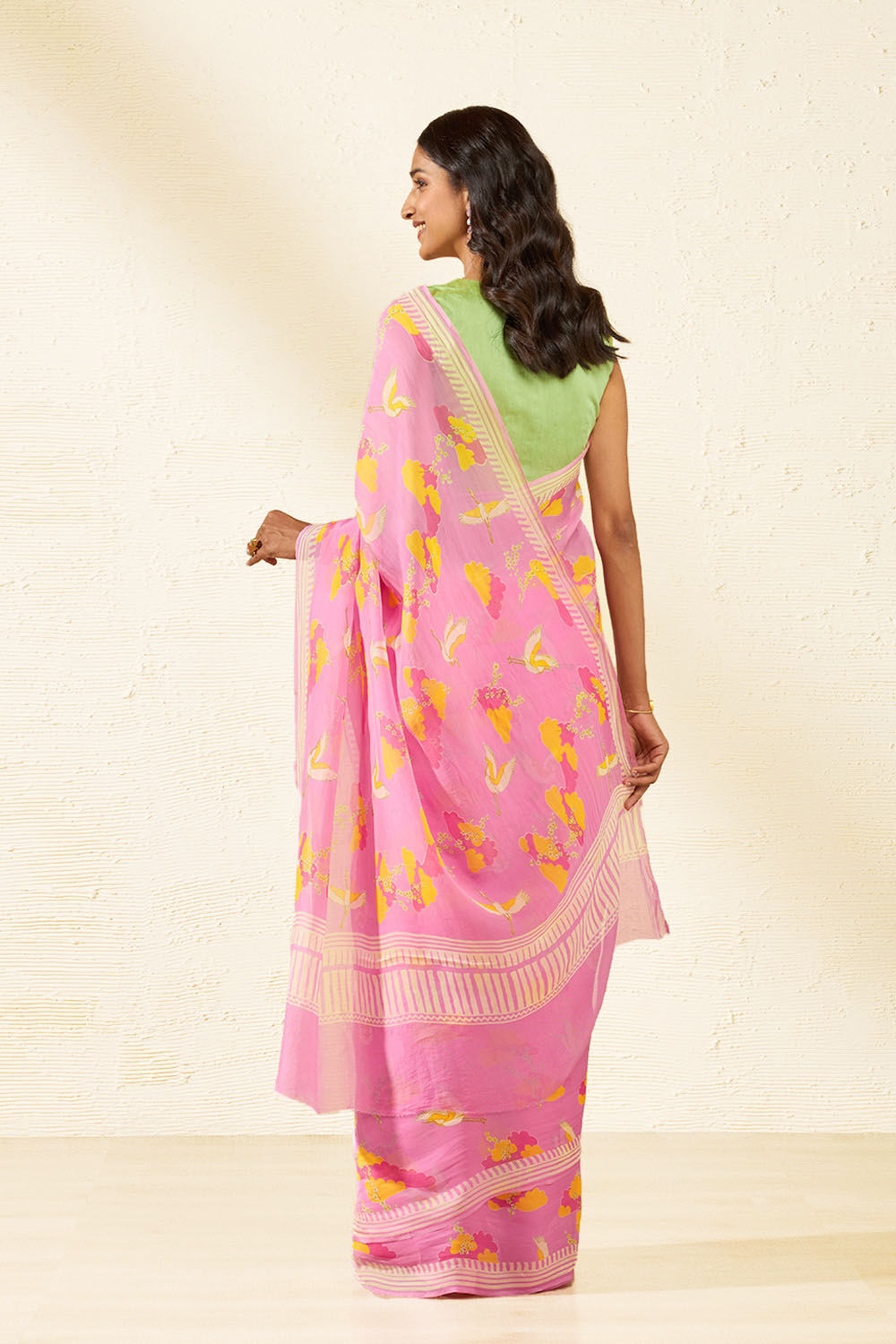 Pink Screen Printed Viscose Organza Saree image number null
