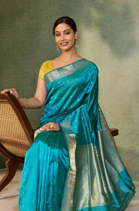 Blue Silk Viscose Cutwork Banaras  Saree