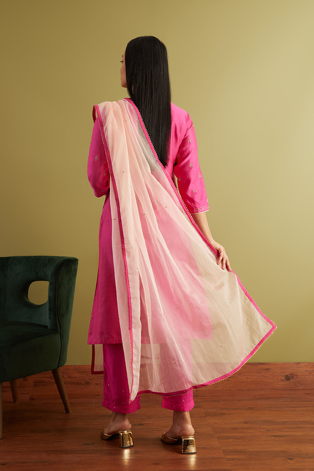 Purple Pure Silk Cotton Embroidered Kurta Set image number null