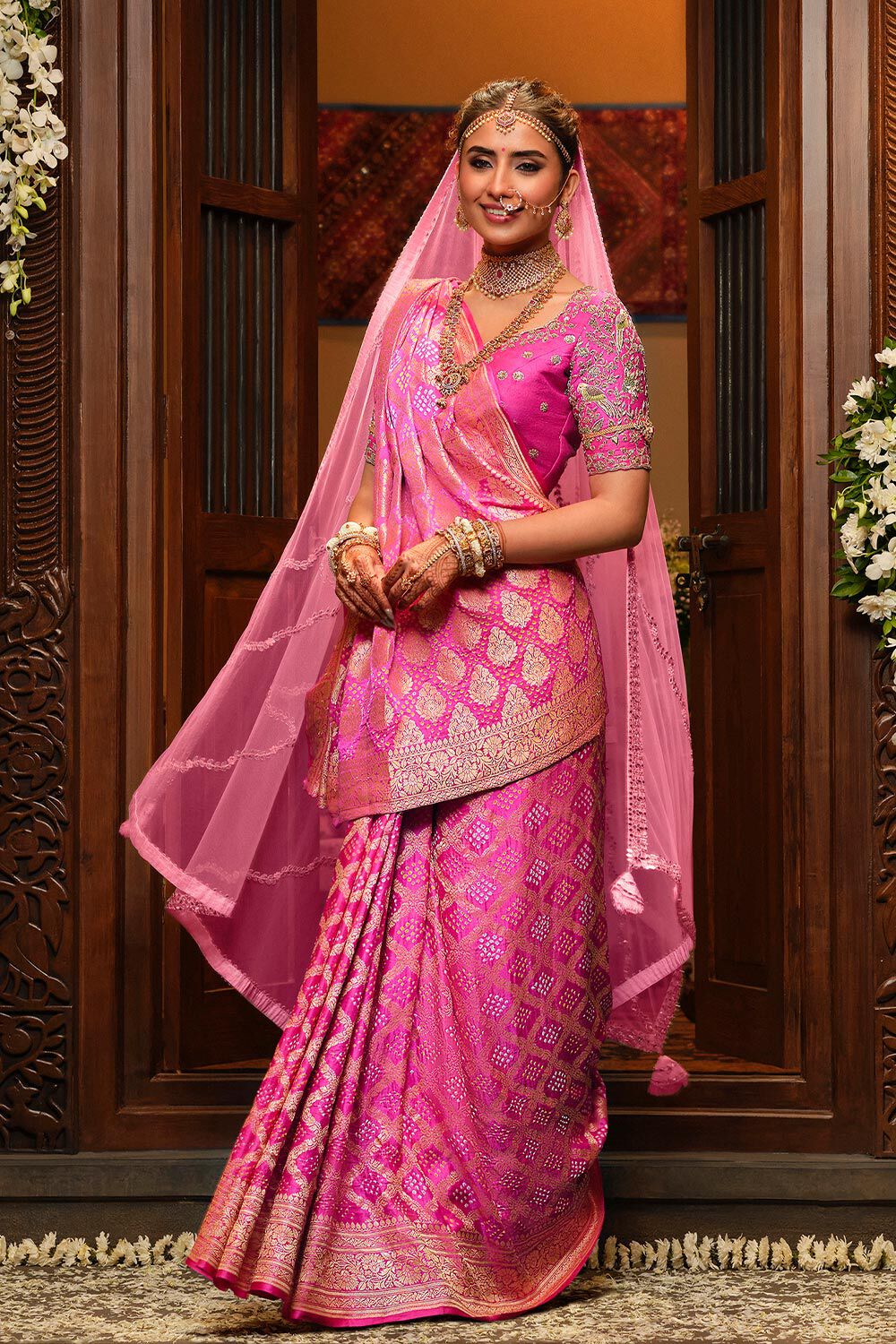 Gharchola Sarees Online Gujarati Saree Sale Pink Pure Silk Tie Dye